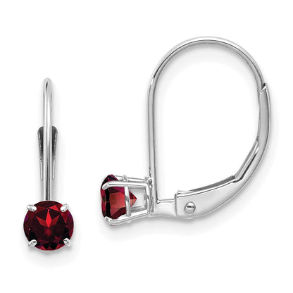 14K White Gold 4mm Garnet/January Earrings