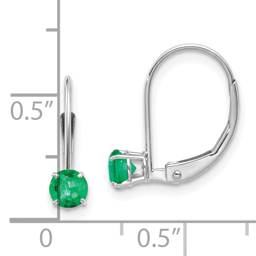 14K White Gold 4mm Round May/Emerald Leverback Earrings