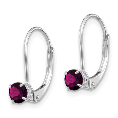 14K White Gold Wg 4mm Round June/Rhodolite Leverback Earrings