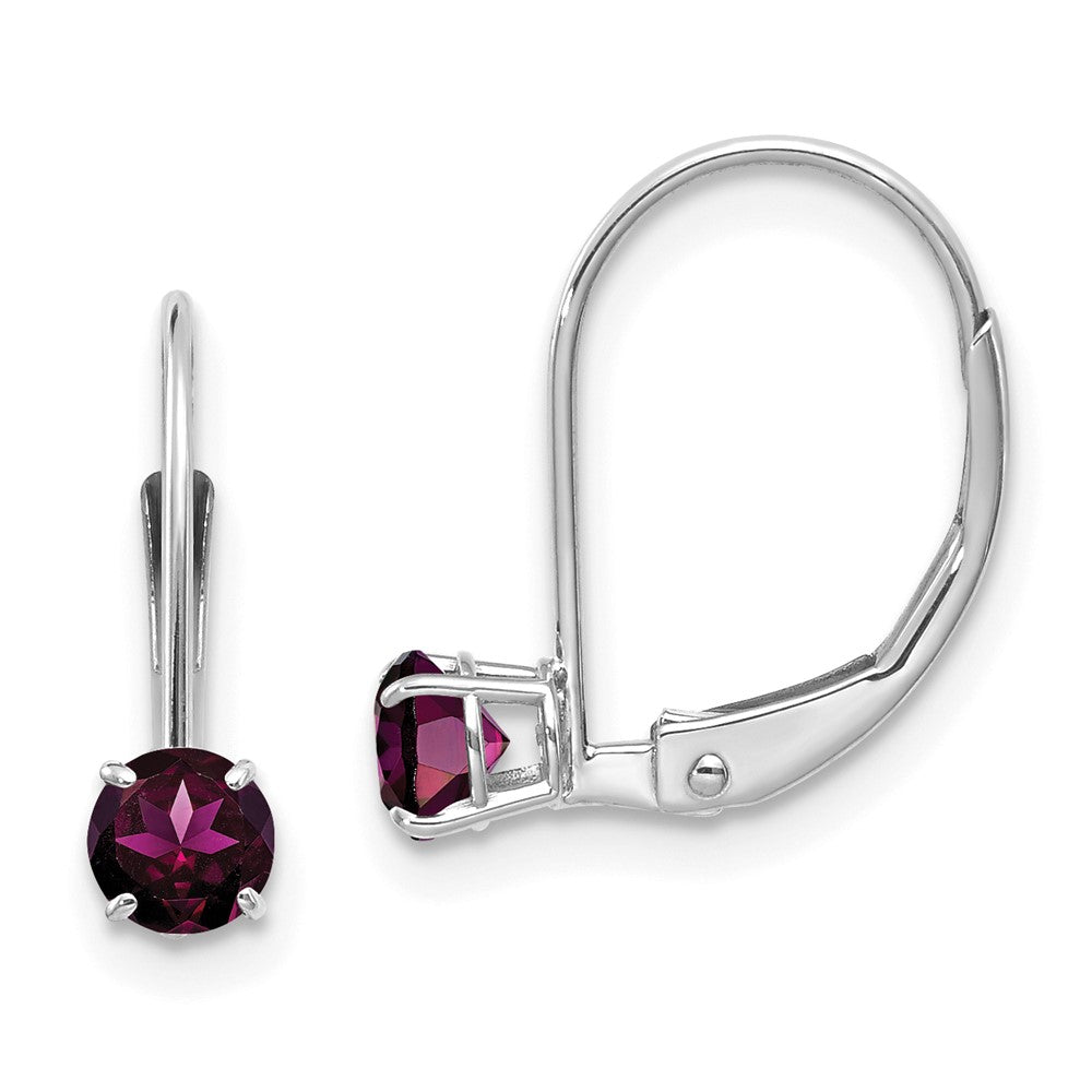 14K White Gold Wg 4mm Round June/Rhodolite Leverback Earrings