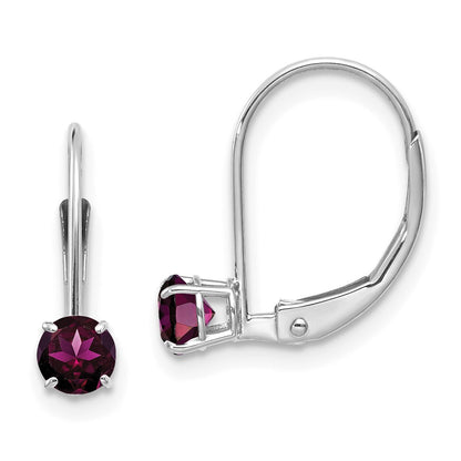 14K White Gold Wg 4mm Round June/Rhodolite Leverback Earrings