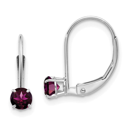 14K White Gold Wg 4mm Round June/Rhodolite Leverback Earrings