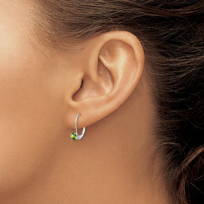 14K White Gold 4mm Round August/Peridot Leverback Earrings