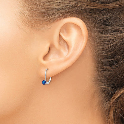 14K White Gold 4mm Round September/Sapphire Leverback Earrings