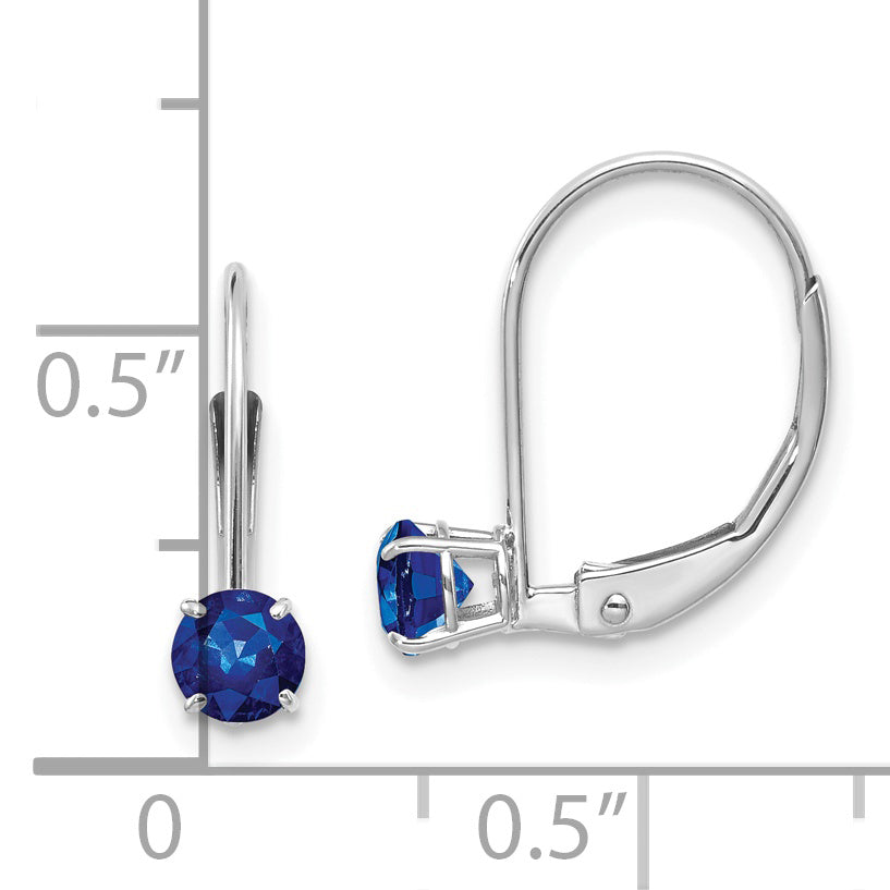 14K White Gold 4mm Round September/Sapphire Leverback Earrings