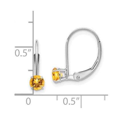 14K White Gold 4mm Round November/Citrine Leverback Earrings
