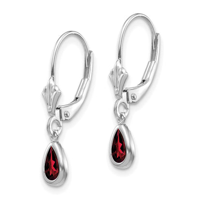 14K White Gold 6X4mm Garnet/January Earrings