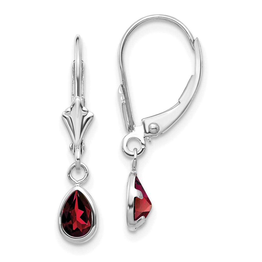 14K White Gold 6X4mm Garnet/January Earrings