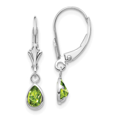 14K White Gold 6X4mm Peridot/August Earrings