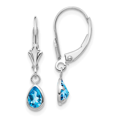 14K White Gold 6X4mm Blue Topaz/December Earrings
