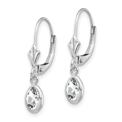 14K White Gold Wg 6X4 Oval Bezel April/White Topaz Leverback Earrings