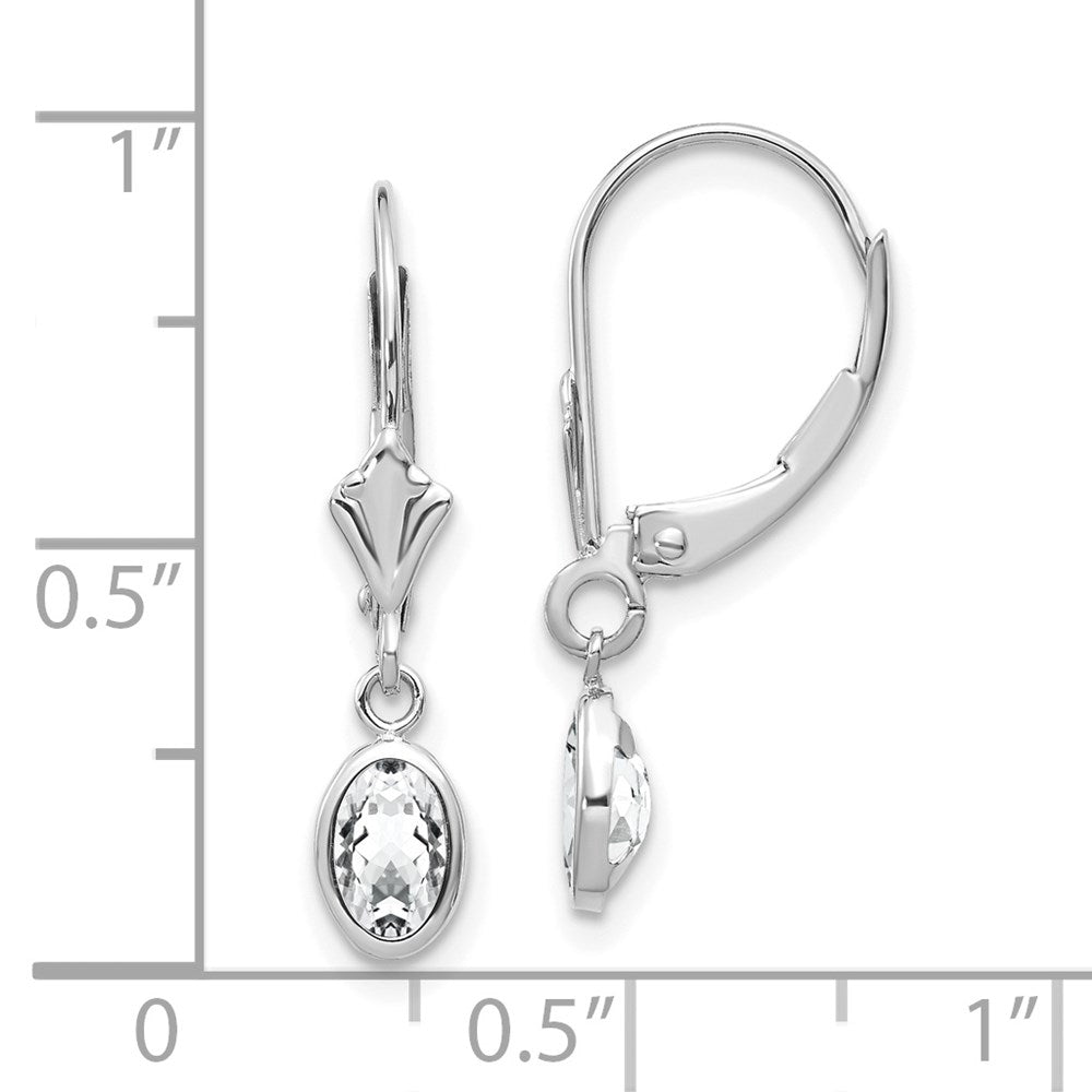 14K White Gold Wg 6X4 Oval Bezel April/White Topaz Leverback Earrings