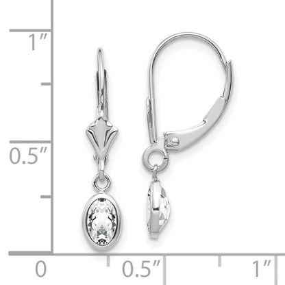 14K White Gold Wg 6X4 Oval Bezel April/White Topaz Leverback Earrings