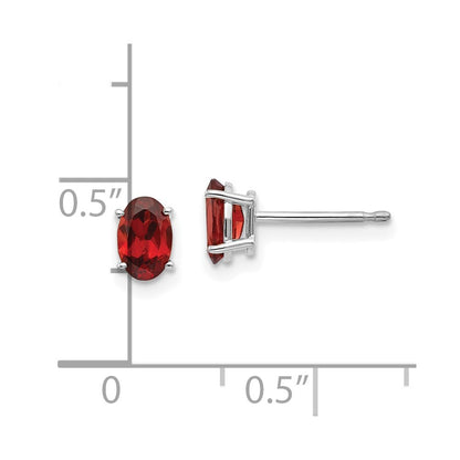 14K White Gold 6X4 Garnet Earrings