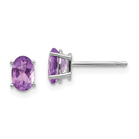 14K White Gold 6X4 Oval February/Amethyst Post Earrings
