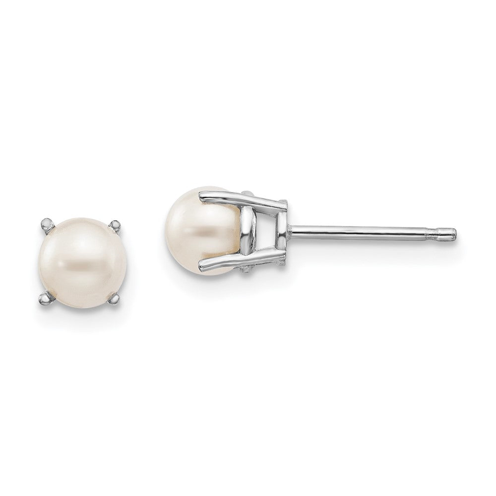 14K White Gold 4.5mm Round June/Fw Cultured Pearl Post Earrings