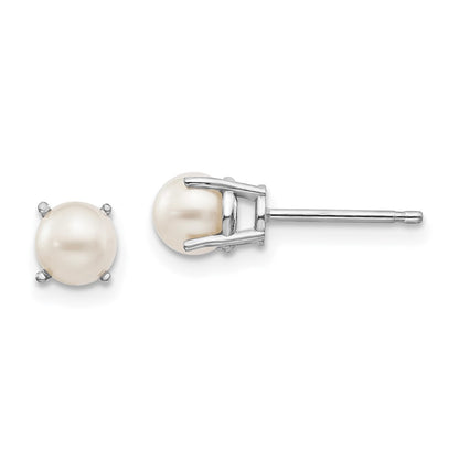 14K White Gold 4.5mm Round June/Fw Cultured Pearl Post Earrings