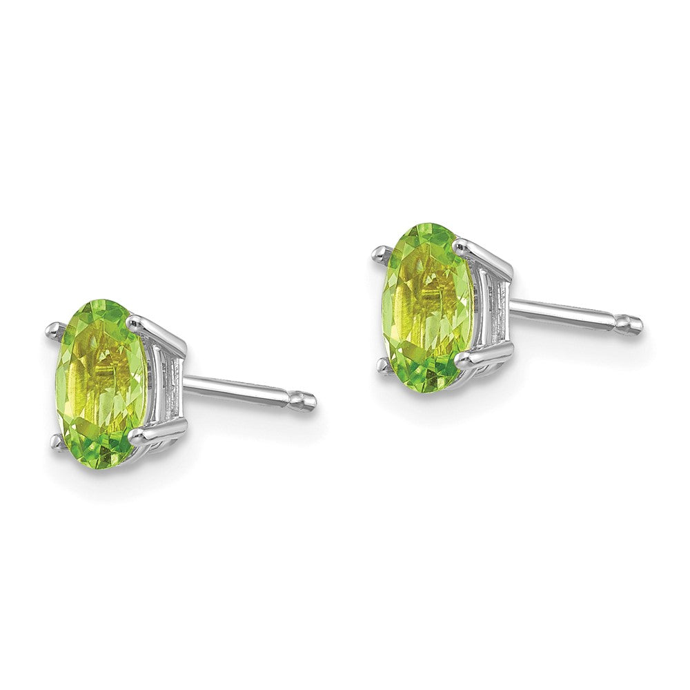 14K White Gold 6X4 Oval August/Peridot Post Earrings