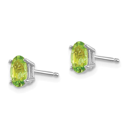 14K White Gold 6X4 Oval August/Peridot Post Earrings