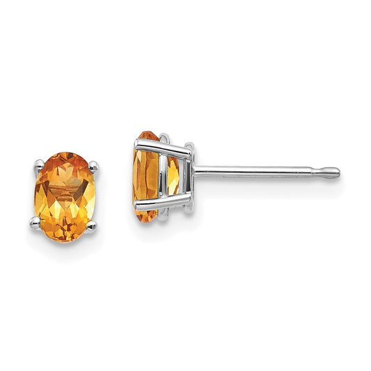 14K White Gold 6X4mm Citrine Earrings