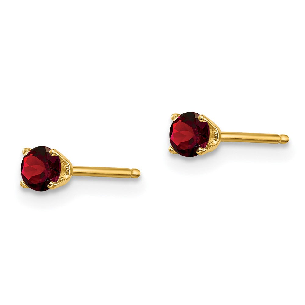 14K Yellow Gold 3mm January/Garnet Post Earrings
