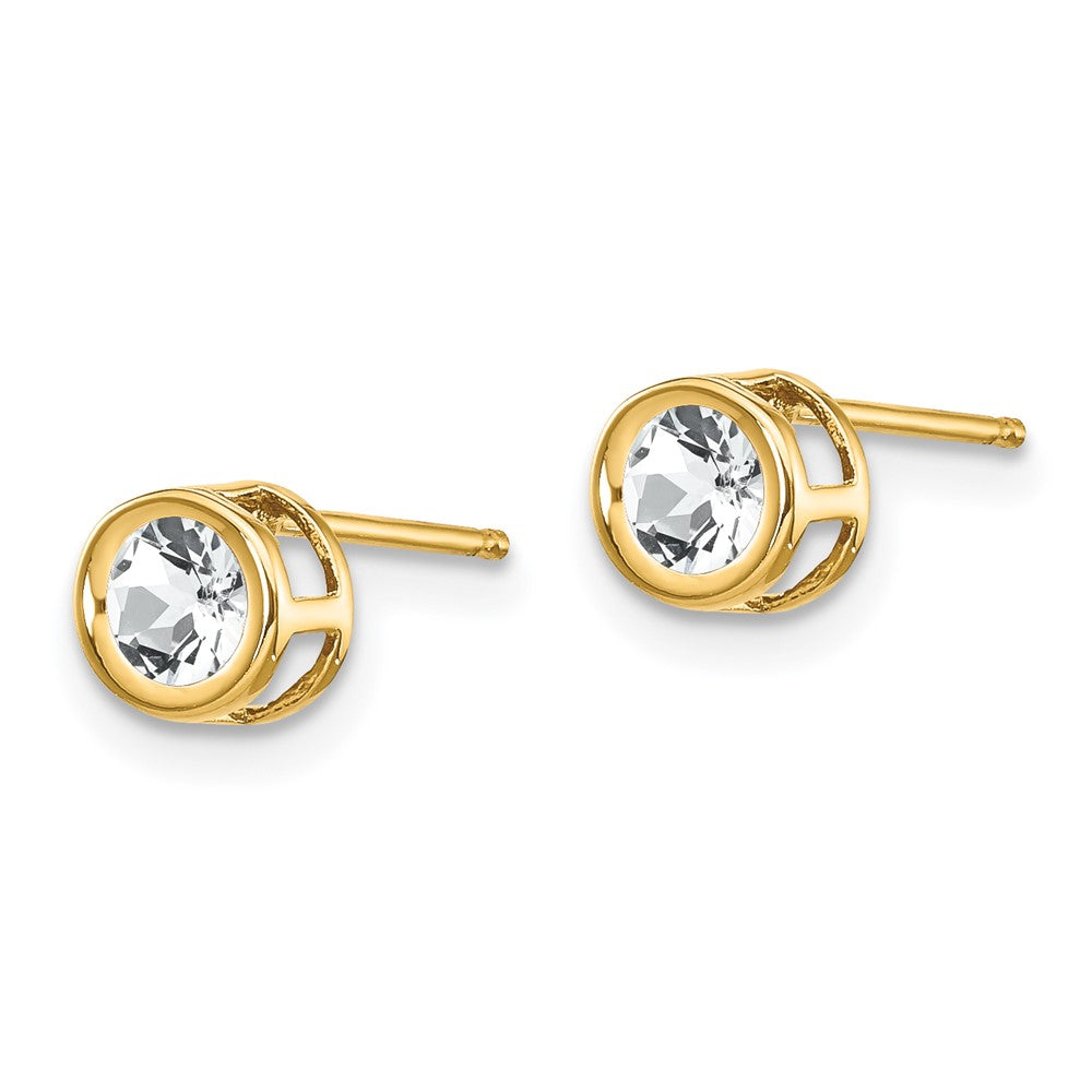 14K Yellow Gold 4mm Bezel April/White Topaz Post Earrings