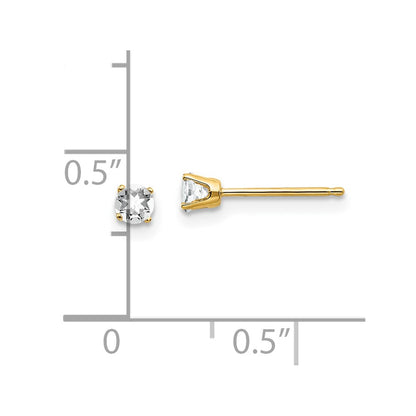 14K Yellow Gold 3mm April/ White Topaz Post Earrings