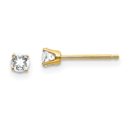 14K Yellow Gold 3mm April/ White Topaz Post Earrings