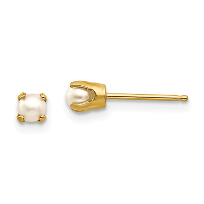 14K Yellow Gold 3mm June/Fw Cultured Pearl Post Earrings