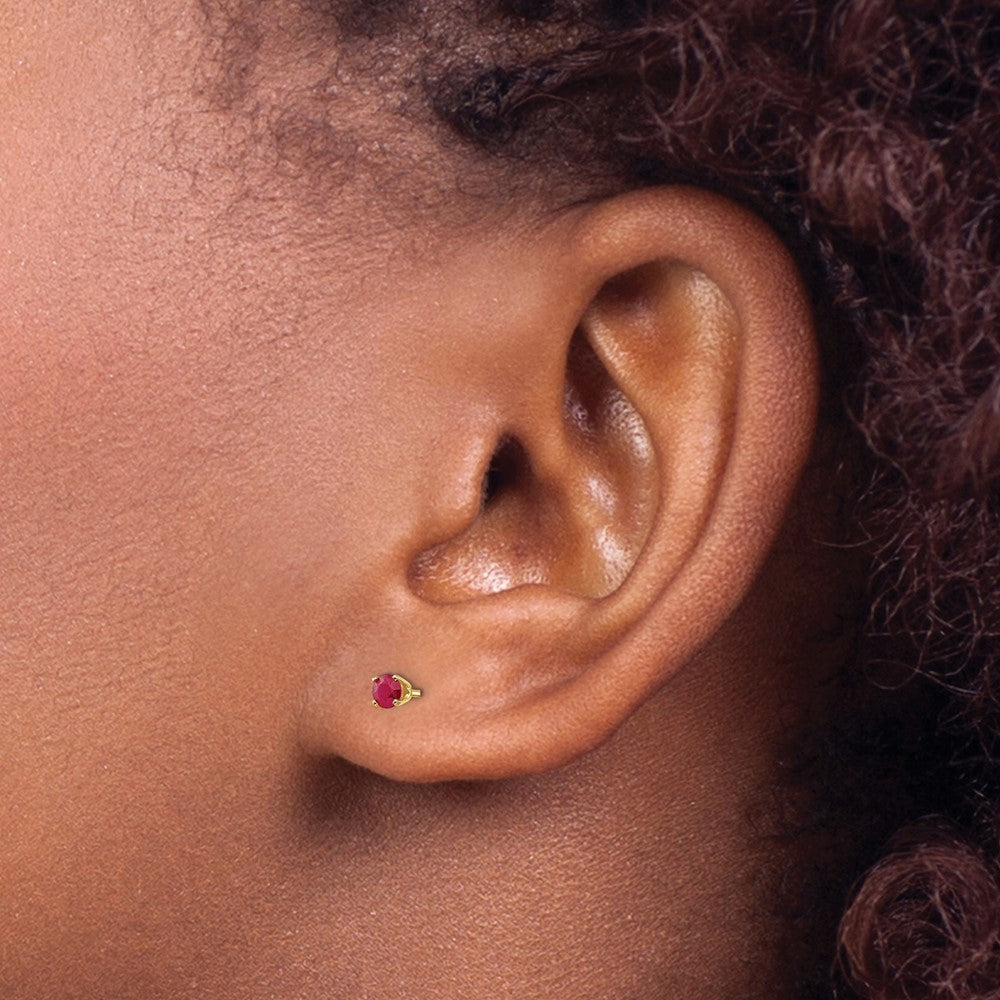 14K Yellow Gold 3mm July/Ruby Post Earrings