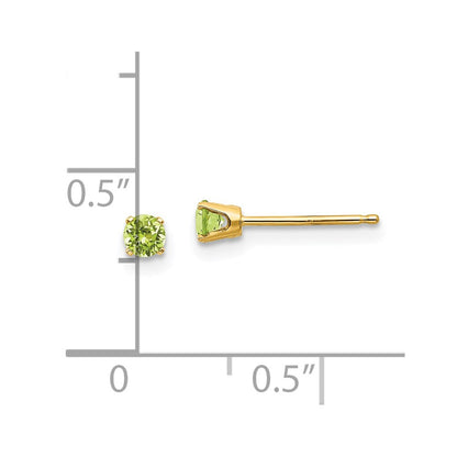 14K Yellow Gold 3mm August/Peridot Post Earrings