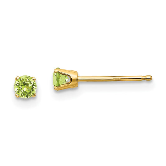 14K Yellow Gold 3mm August/Peridot Post Earrings