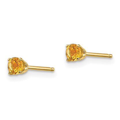 14K Yellow Gold 3mm November/Citrine Post Earrings