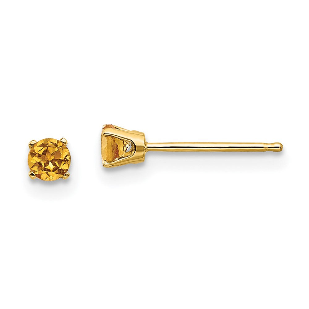 14K Yellow Gold 3mm November/Citrine Post Earrings