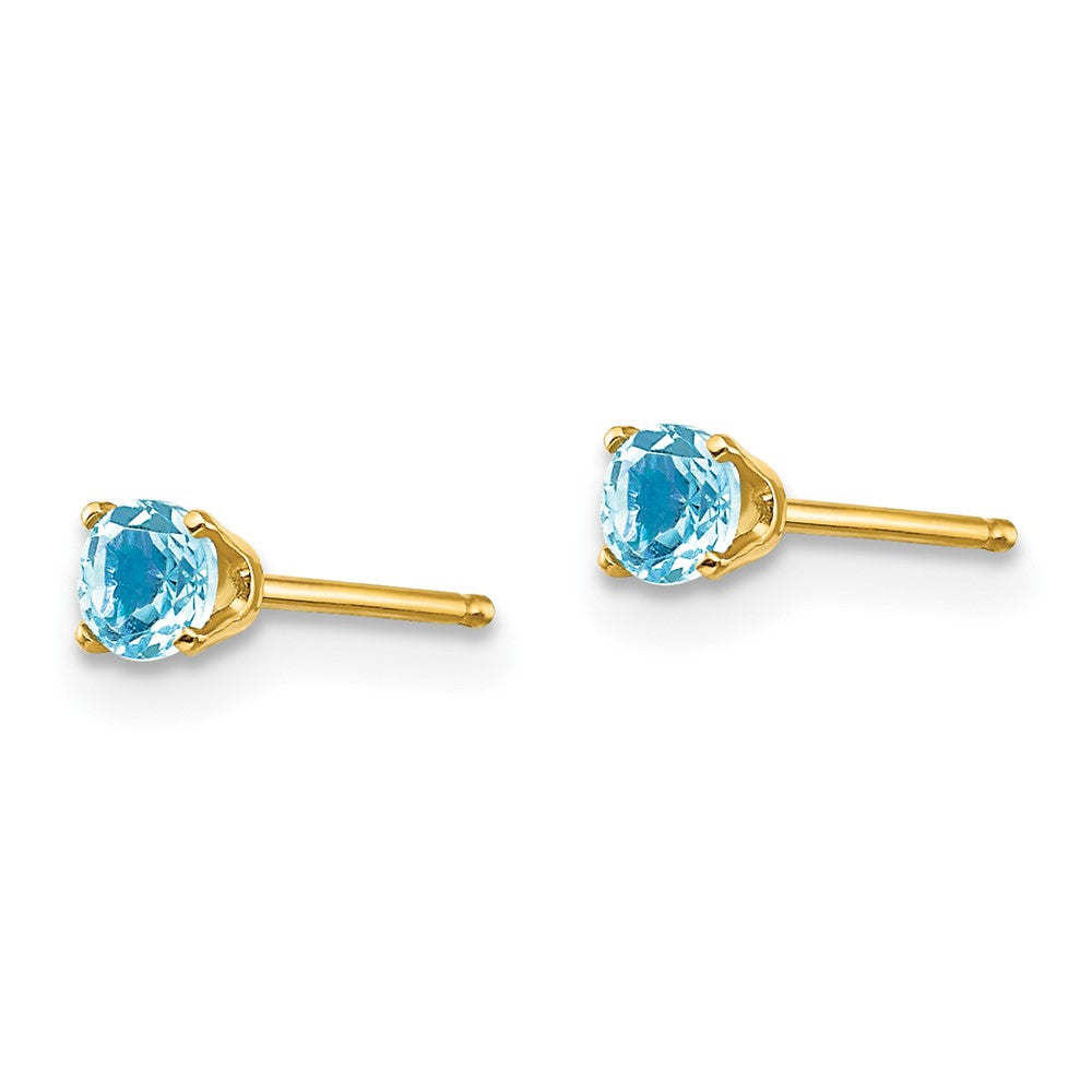 14K Yellow Gold 3mm December/Blue Topaz Post Earrings