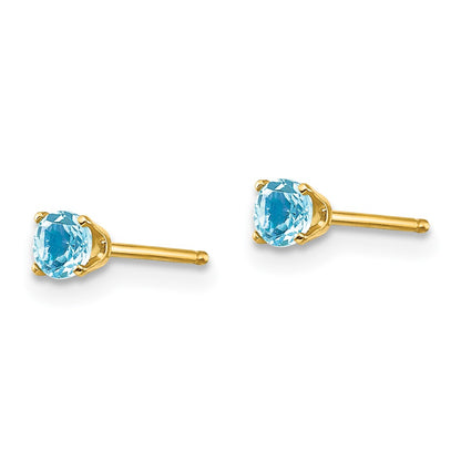 14K Yellow Gold 3mm December/Blue Topaz Post Earrings