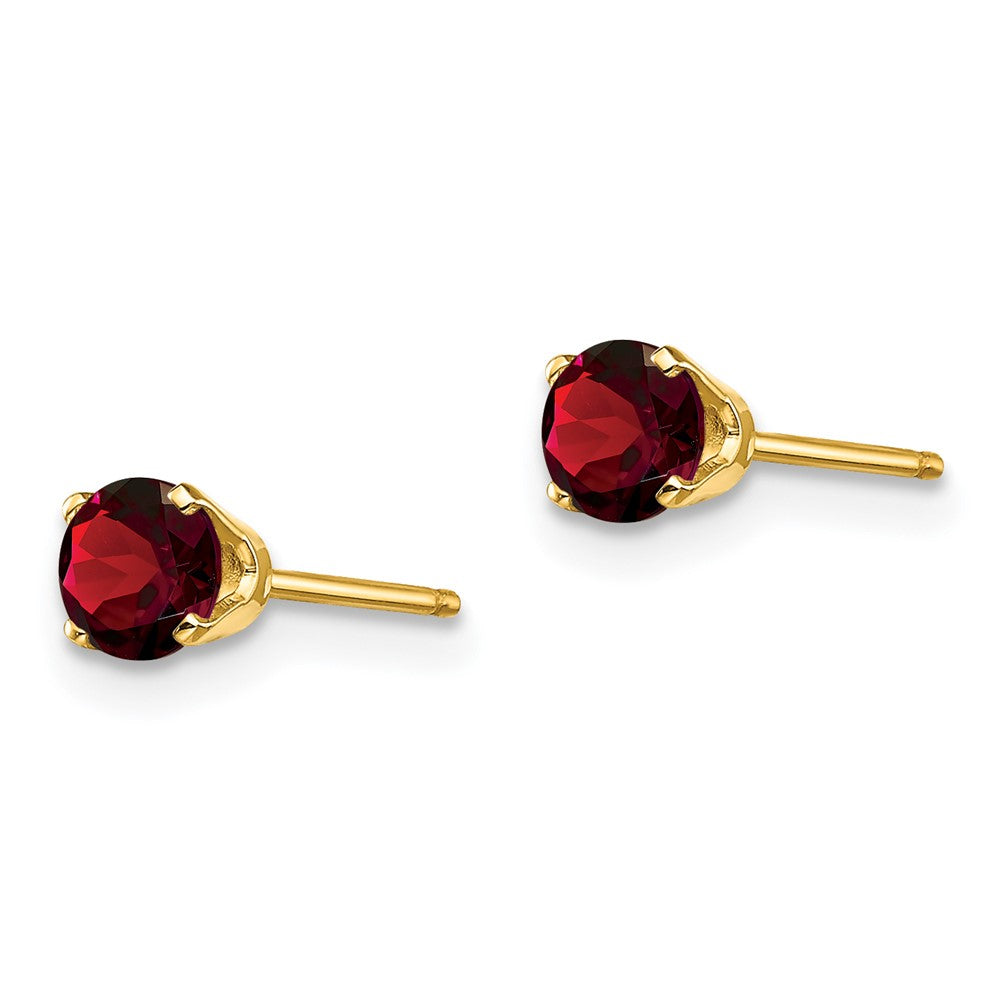 14K Yellow Gold 4mm Round January/Garnet Post Earrings