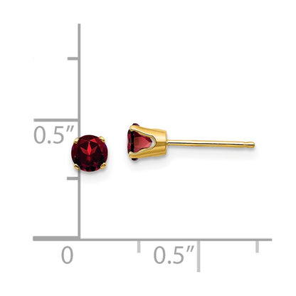 14K Yellow Gold 4mm Round January/Garnet Post Earrings