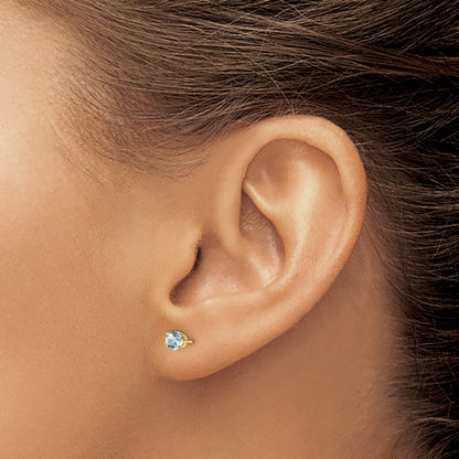 14K Yellow Gold 4mm March/Aquamarine Post Earrings