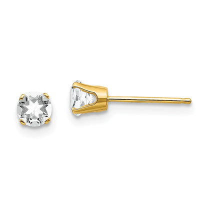 14K Yellow Gold 4mm April/White Topaz Post Earrings