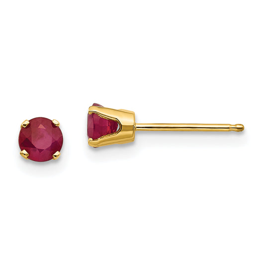 14K Yellow Gold 4mm July/Ruby Post Earrings