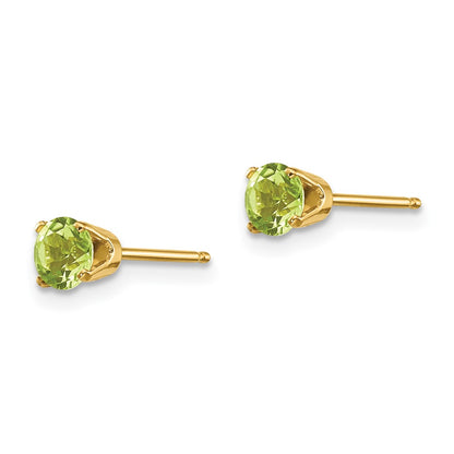 14K Yellow Gold 4mm August/Peridot Post Earrings