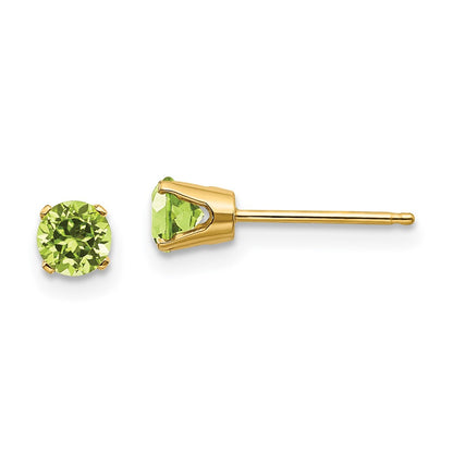 14K Yellow Gold 4mm August/Peridot Post Earrings