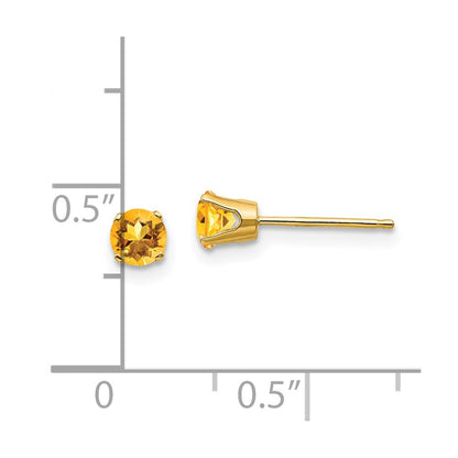 14K Yellow Gold 4mm November/Citrine Post Earrings