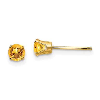 14K Yellow Gold 4mm November/Citrine Post Earrings