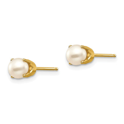 14K Yellow Gold 5mm Fw Cultured Pearl Earrings June