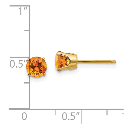 14K Yellow Gold 5mm Citrine Earrings November