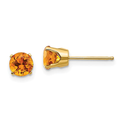 14K Yellow Gold 5mm Citrine Earrings November