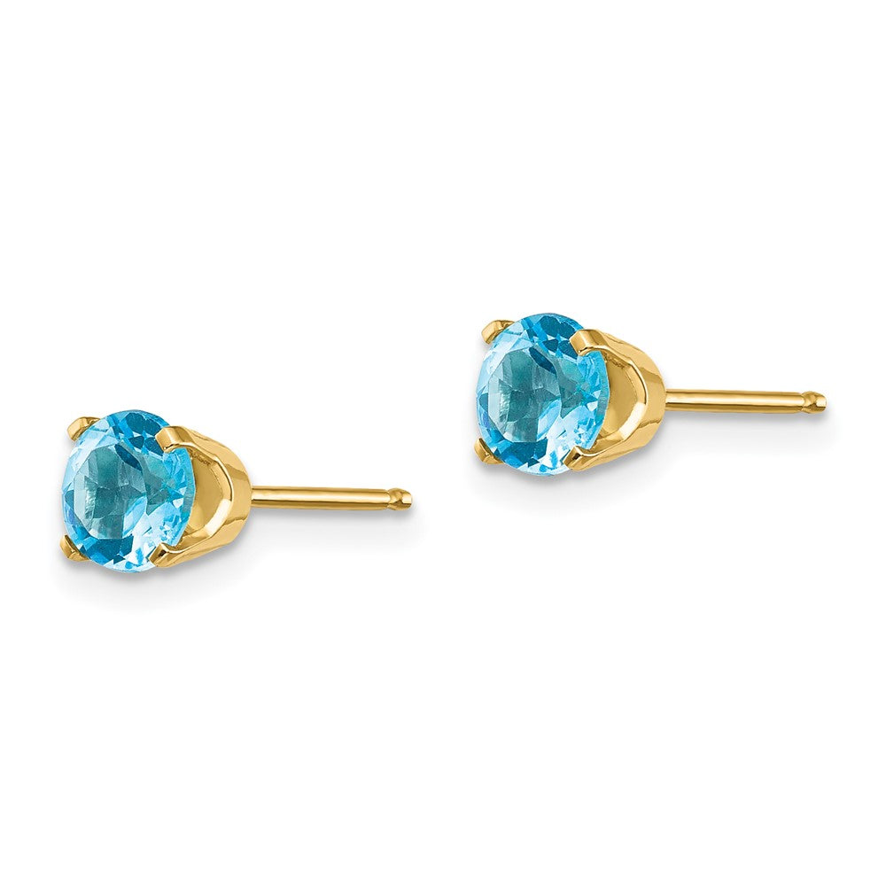 14K Yellow Gold 5mm Blue Topaz Earrings December