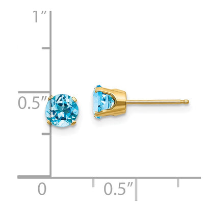 14K Yellow Gold 5mm Blue Topaz Earrings December